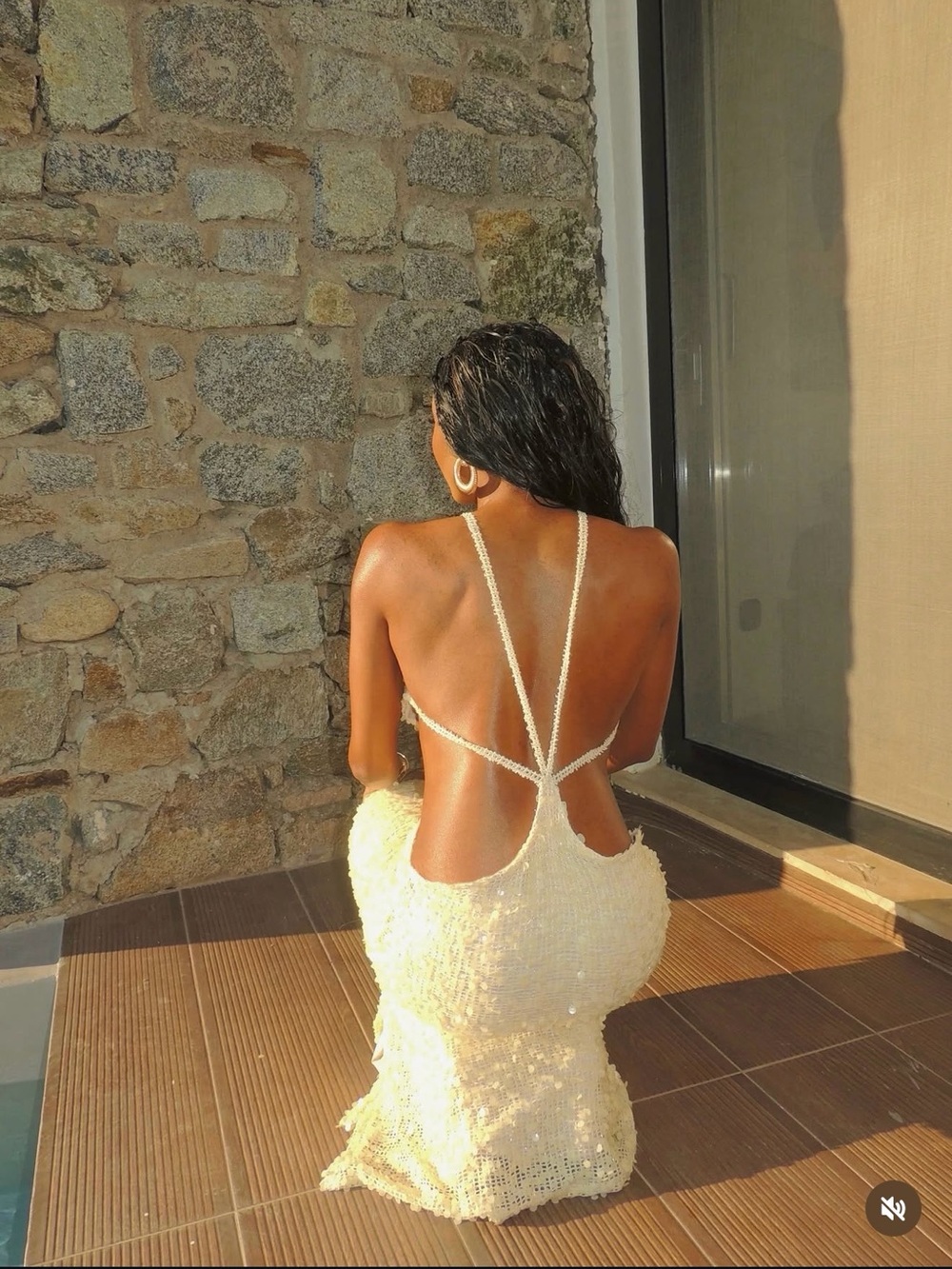Cream Sequin Backless Maxi Dress with Strappy Detail